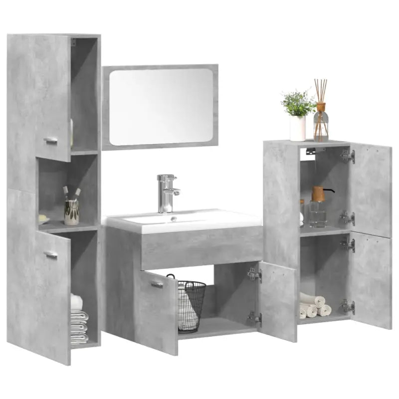 Bewerkt hout badkamermeubelset met ideale afmetingen voor jouw badkamer - Betongrijs / 60 x 38.5 x 46 cm