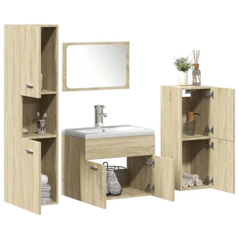 Bewerkt hout badkamermeubelset met ideale afmetingen voor jouw badkamer - Badkamermeubelsets