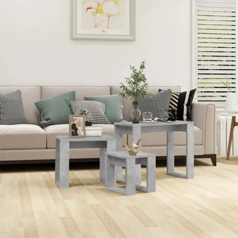 Bewerkt hout bijzettafels voor kleine ruimtes en moderne woonstijl - Betongrijs / 3 - Bijzettafels