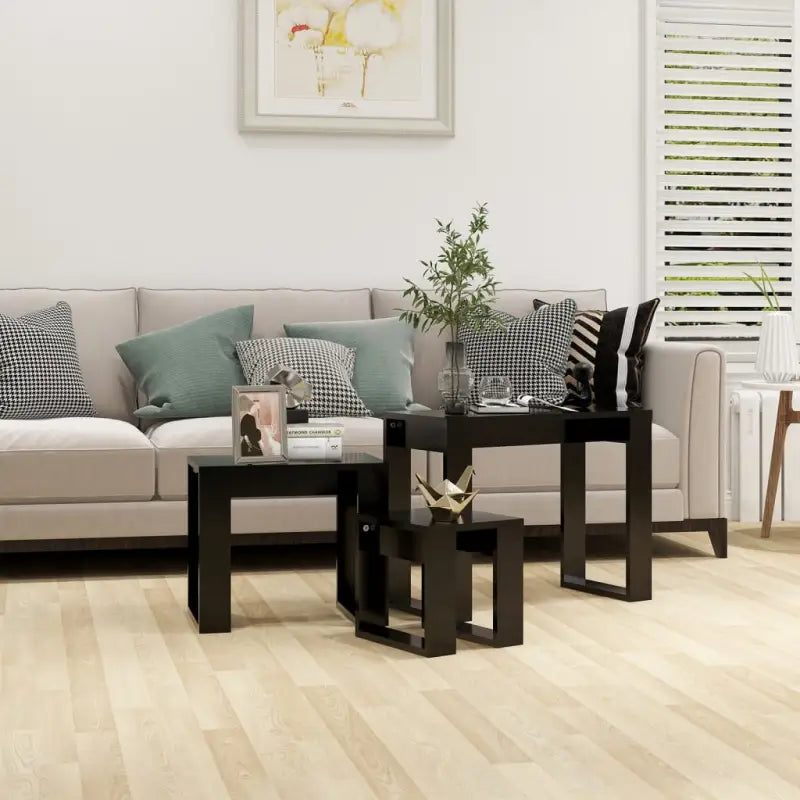 Bewerkt hout bijzettafels voor kleine ruimtes en moderne woonstijl - Zwart / 3 - Bijzettafels