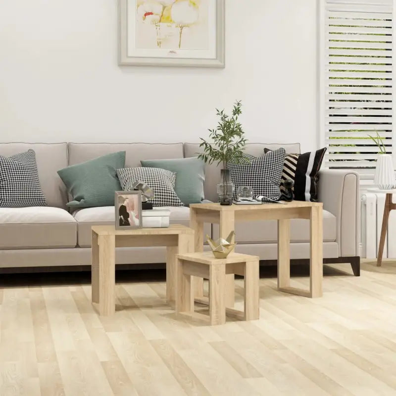 Bewerkt hout bijzettafels voor kleine ruimtes en moderne woonstijl - Sonoma eiken / 3 - Bijzettafels