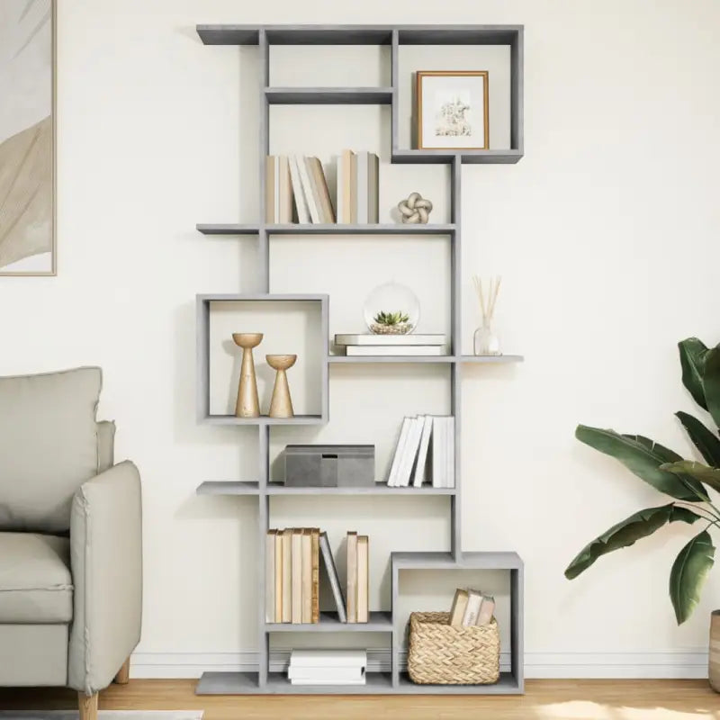 Bewerkt Hout Boekenkast Kamerscherm voor Stijlvolle Opbergruimte - Betongrijs / 1 / 188 cm - Boekenkasten