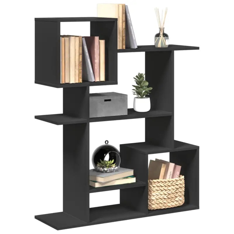 Bewerkt Hout Boekenkast Kamerscherm voor Stijlvolle Opbergruimte - Zwart / 1 / 112 cm - Boekenkasten