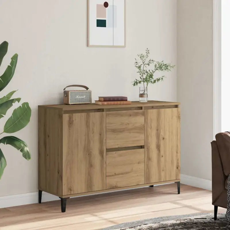 Bewerkt hout dressoir met industriële uitstraling voor de woonkamer - artisanaal eikenkleurig / 1 - Dressoirs &