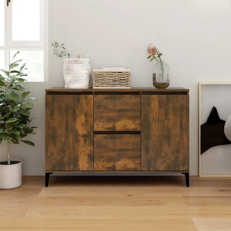 Bewerkt hout dressoir met industriële uitstraling voor de woonkamer - Gerookt eiken / 1 - Dressoirs & buffetkasten