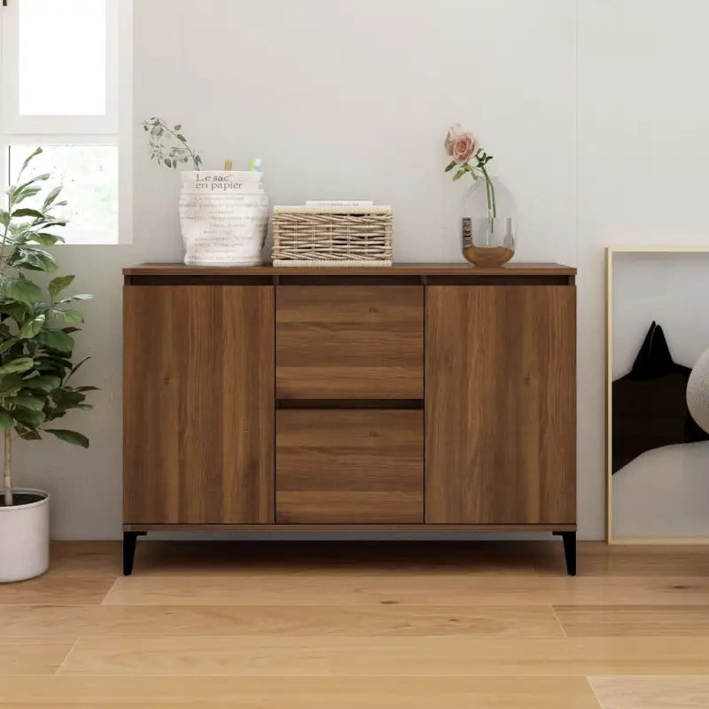 Bewerkt hout dressoir met industriële uitstraling voor de woonkamer - bruin eikenkleur / 1 - Dressoirs & buffetkasten