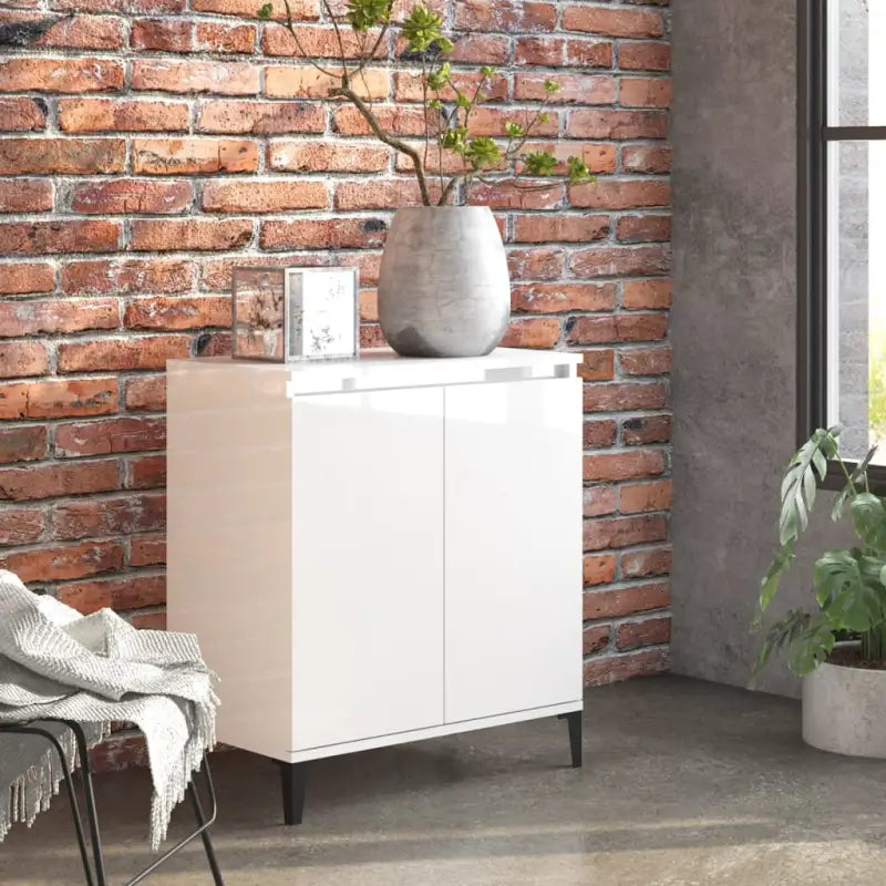 Bewerkt hout grijs Sonoma dressoir met minimalistische charme - Hoogglans wit / 1 - Dressoirs & buffetkasten