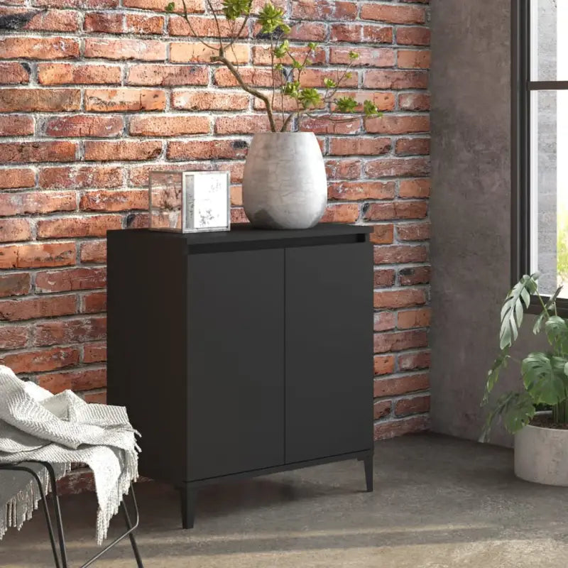 Bewerkt hout grijs Sonoma dressoir met minimalistische charme - Zwart / 1 - Dressoirs & buffetkasten