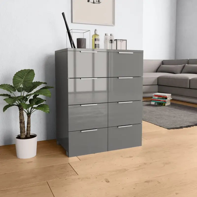 Bewerkt hout ladekast met hoogglans afwerking voor je kamer - Grijs / 1 - Commodes & ladekasten