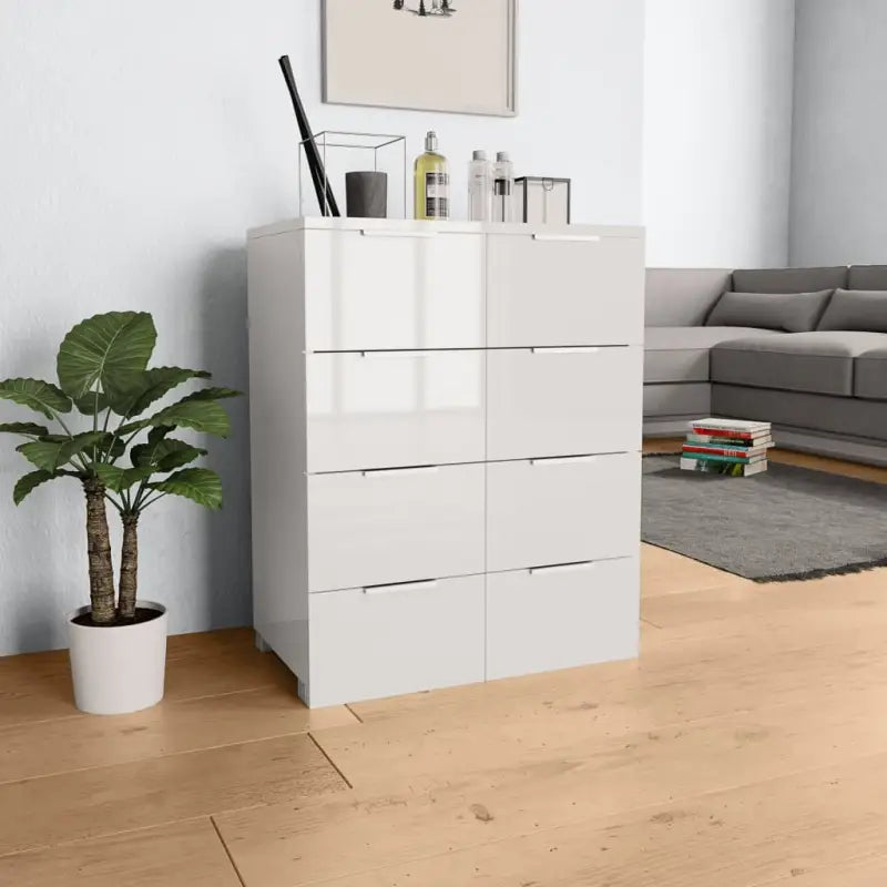 Bewerkt hout ladekast met hoogglans afwerking voor je kamer - Wit / 1 - Commodes & ladekasten