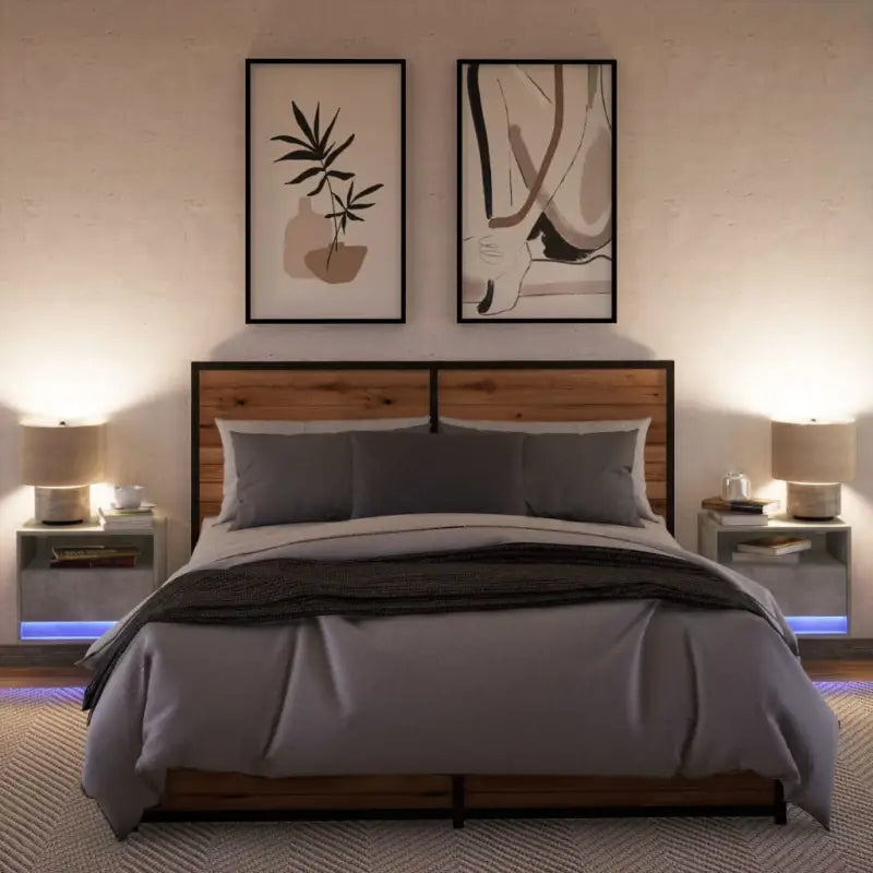 Bewerkt hout muur nachtkastjes met LED-verlichting voor elke slaapkamer - Nachtkastjes