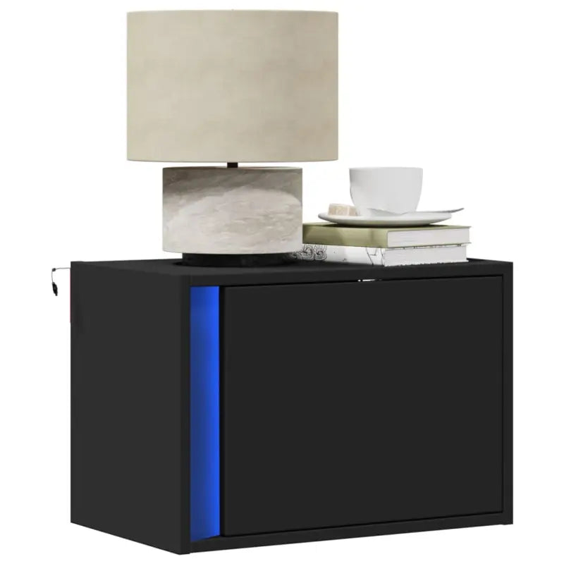 Bewerkt hout nachtkastjes met LED-verlichting voor elke slaapkamer - Zwart / 2 - Nachtkastjes