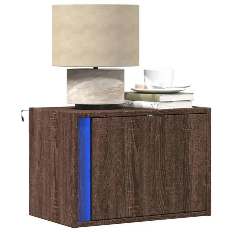 Bewerkt hout nachtkastjes met LED-verlichting voor elke slaapkamer - bruin eikenkleur / 1 - Nachtkastjes