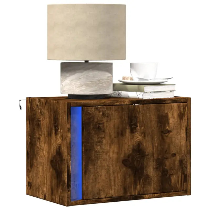 Bewerkt hout nachtkastjes met LED-verlichting voor elke slaapkamer - Gerookt eiken / 1 - Nachtkastjes