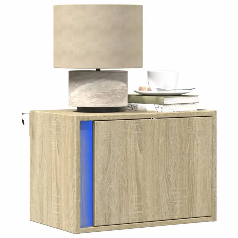 Bewerkt hout nachtkastjes met LED-verlichting voor elke slaapkamer - Sonoma eiken / 2 - Nachtkastjes
