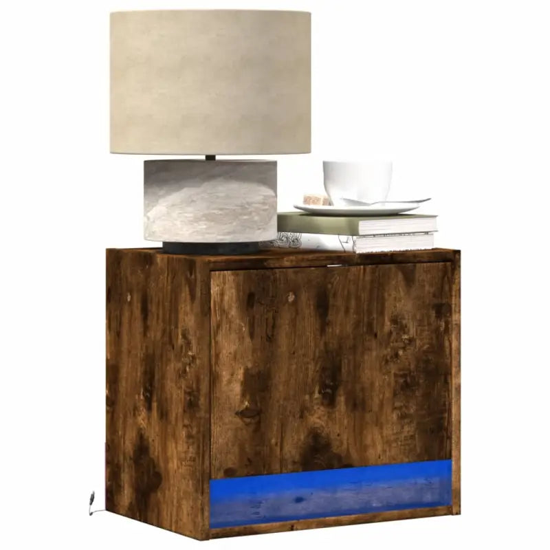 Bewerkt hout nachtkastjes met LED-verlichting voor slaapkamer upgrade - Gerookt eiken / 1 - Nachtkastjes