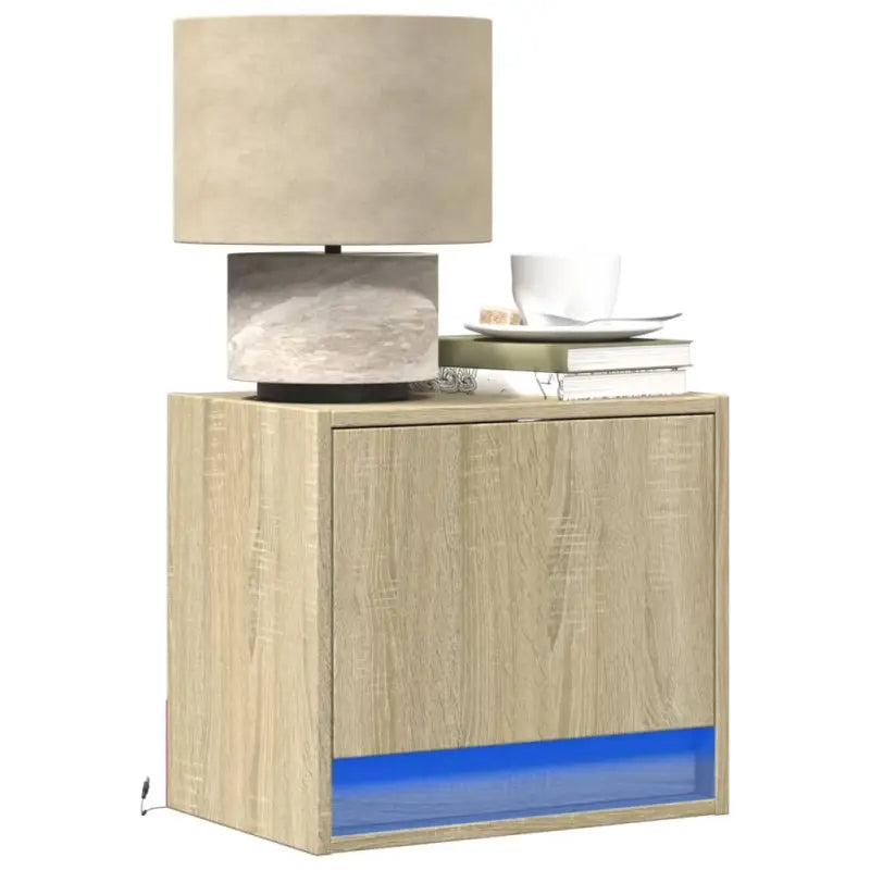 Bewerkt hout nachtkastjes met LED-verlichting voor slaapkamer upgrade - Sonoma eiken / 2 - Nachtkastjes