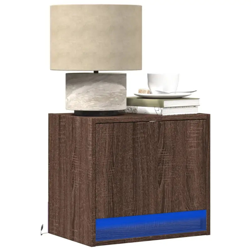 Bewerkt hout nachtkastjes met LED-verlichting voor slaapkamer upgrade - bruin eikenkleur / 2 - Nachtkastjes