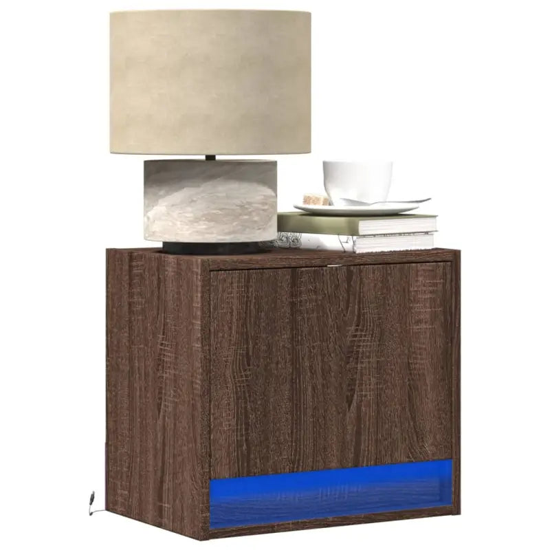 Bewerkt hout nachtkastjes met LED-verlichting voor slaapkamer upgrade - bruin eikenkleur / 1 - Nachtkastjes