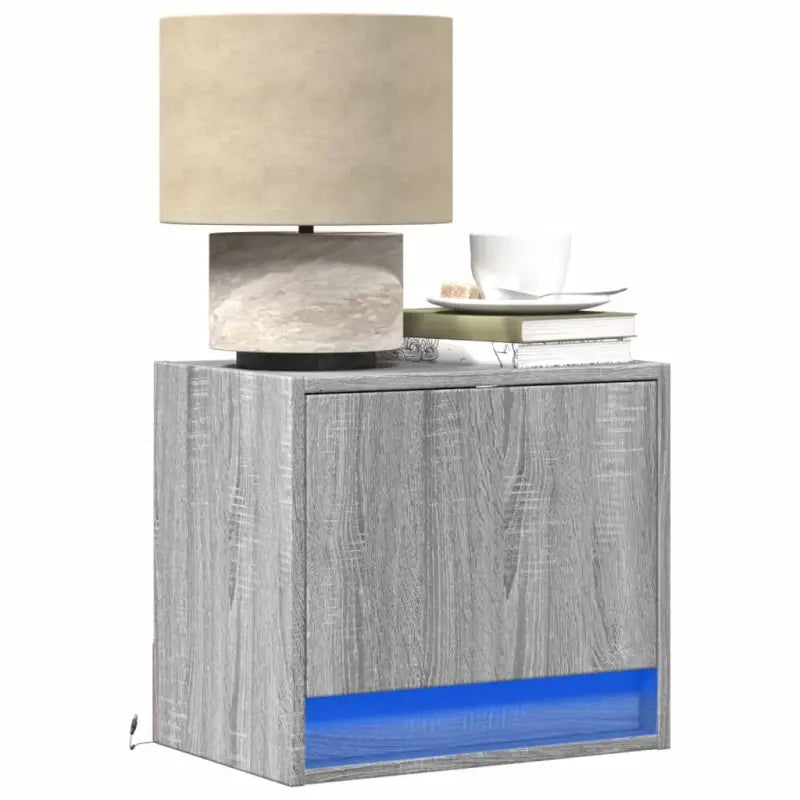 Bewerkt hout nachtkastjes met LED-verlichting voor slaapkamer upgrade - Grijs sonoma / 1 - Nachtkastjes