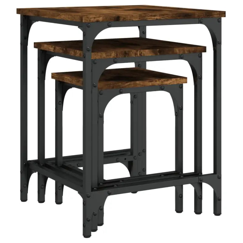 Bewerkt hout salontafelset met metalen frame voor kleine ruimtes - Salontafels