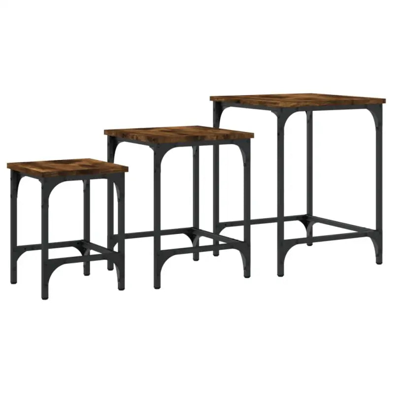 Bewerkt hout salontafelset met metalen frame voor kleine ruimtes - Salontafels