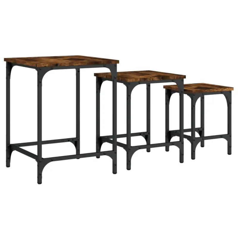 Bewerkt hout salontafelset met metalen frame voor kleine ruimtes - Salontafels