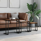 Bewerkt hout salontafelset met metalen frame voor kleine ruimtes - Gerookt eiken / 1 - Salontafels
