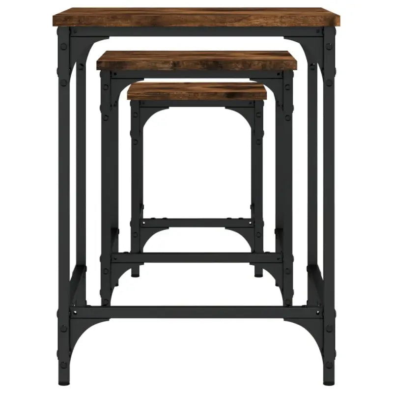 Bewerkt hout salontafelset met metalen frame voor kleine ruimtes - Salontafels