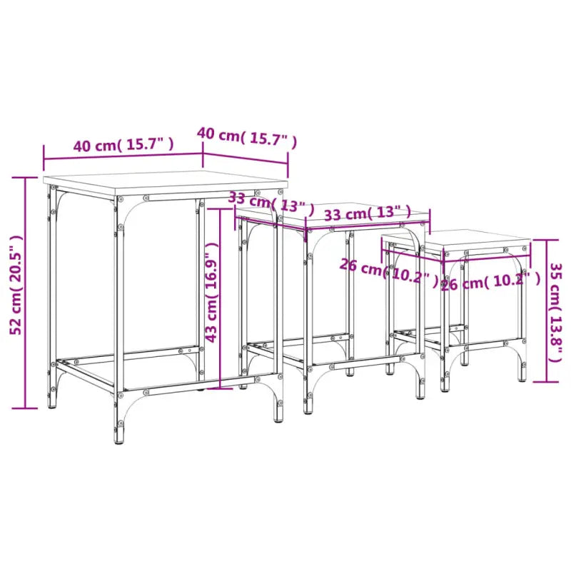 Bewerkt hout salontafelset met metalen frame voor kleine ruimtes - Salontafels