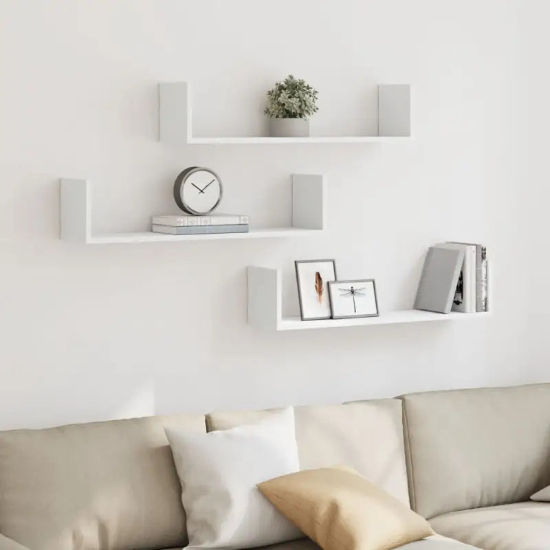 Bewerkt hout zwevende schappen voor stijlvolle en duurzame muurdecoratie - Wit / 80 x 18 x 18 cm / 1 - Wandplanken