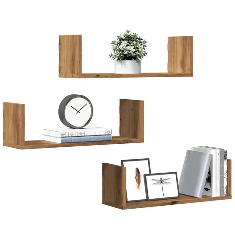 Bewerkt hout zwevende schappen voor stijlvolle en duurzame muurdecoratie - Eiken / 58 x 18 x 18 cm / 1 - Wandplanken