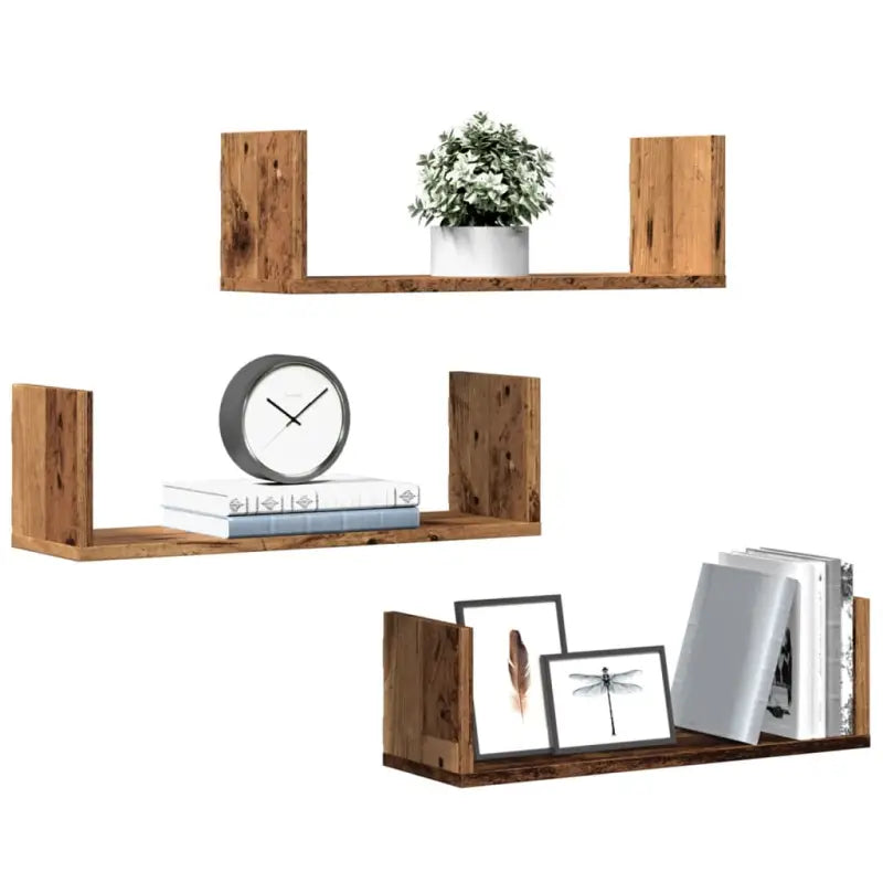 Bewerkt hout zwevende schappen voor stijlvolle en duurzame muurdecoratie - Oud hout / 58 x 18 x 18 cm / 1 - Wandplanken