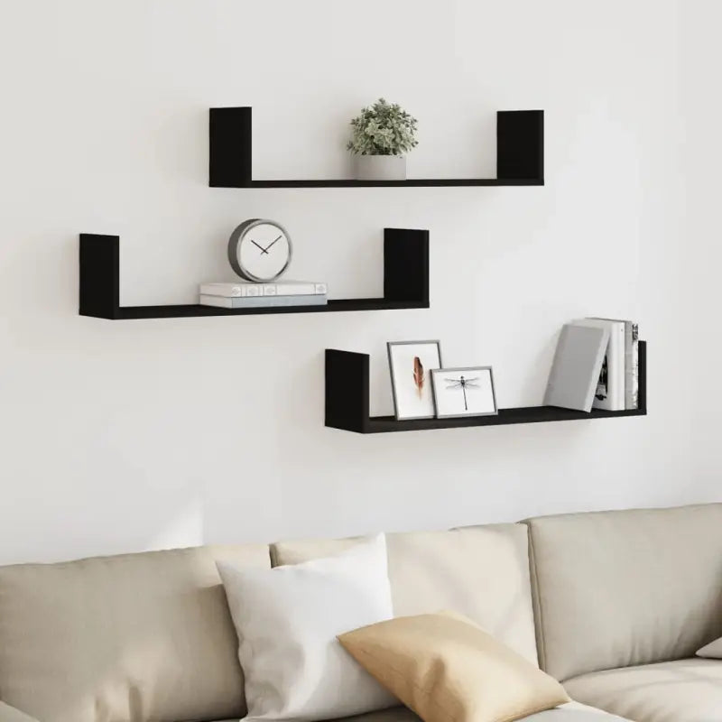 Bewerkt hout zwevende schappen voor stijlvolle en duurzame muurdecoratie - Zwart / 80 x 18 x 18 cm / 1 - Wandplanken