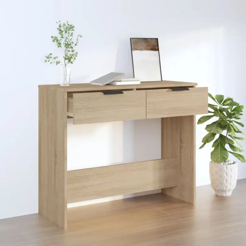 Bewerkte hout bijzettafel met stijl en opbergruimte voor hal of woonkamer - Sonoma eiken / 1 - Bijzettafels