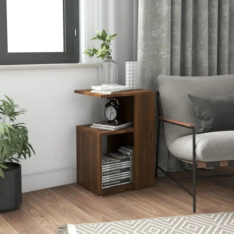 Bewerkte hout bijzettafel voor moderne en praktische woondecoratie - bruin eikenkleur / 1 - Bijzettafels