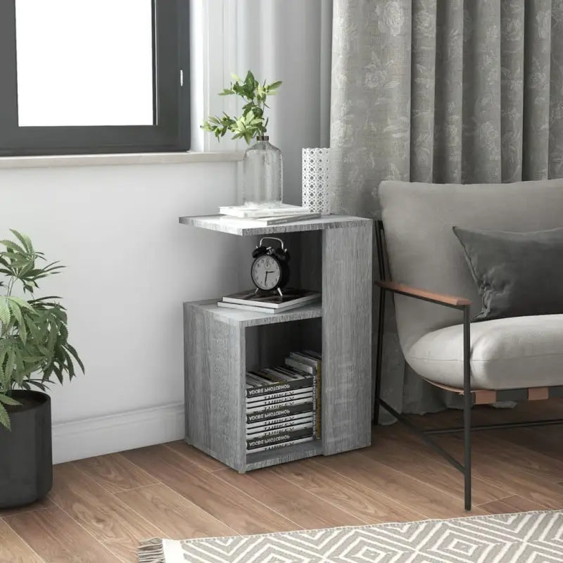 Bewerkte hout bijzettafel voor moderne en praktische woondecoratie - Grijs sonoma / 1 - Bijzettafels