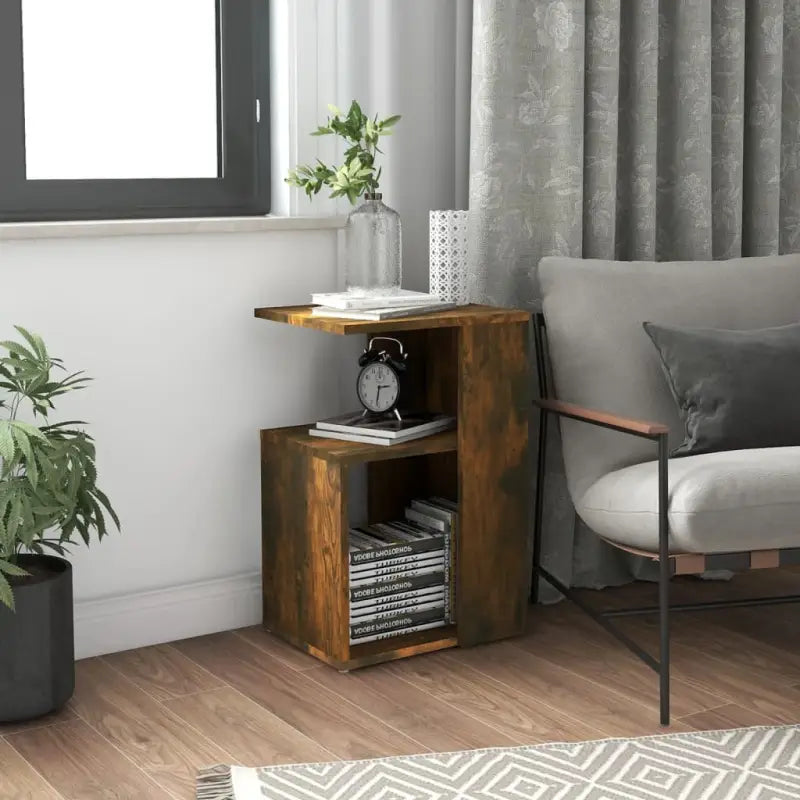 Bewerkte hout bijzettafel voor moderne en praktische woondecoratie - Gerookt eiken / 1 - Bijzettafels