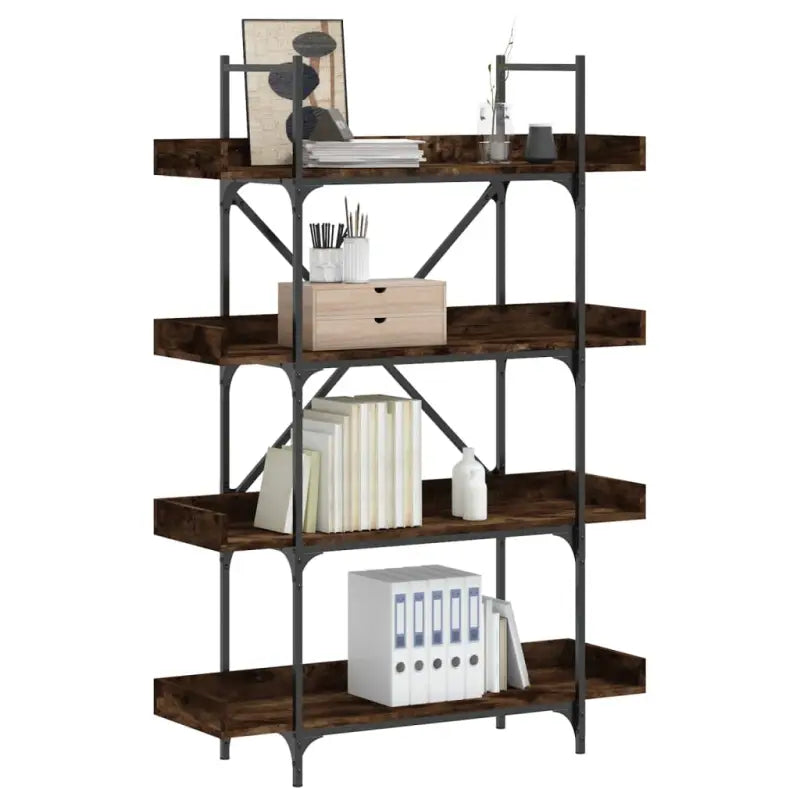 Bewerkte hout boekenkast biedt praktische opbergruimte met verstelbare poten - Gerookt eiken / 1 / 145.5 cm