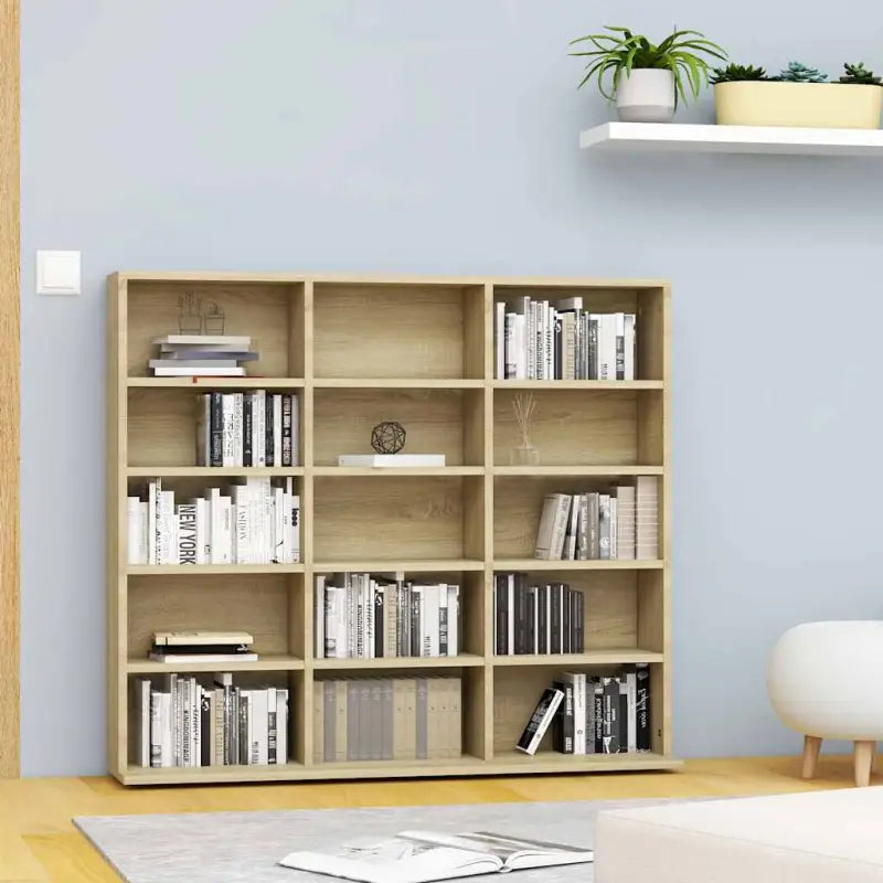 Bewerkte hout cd en dvd kast met open vakken voor je muziekcollectie - Sonoma eiken / 100 x 23 x 89.5 cm / 1 - Cd- &