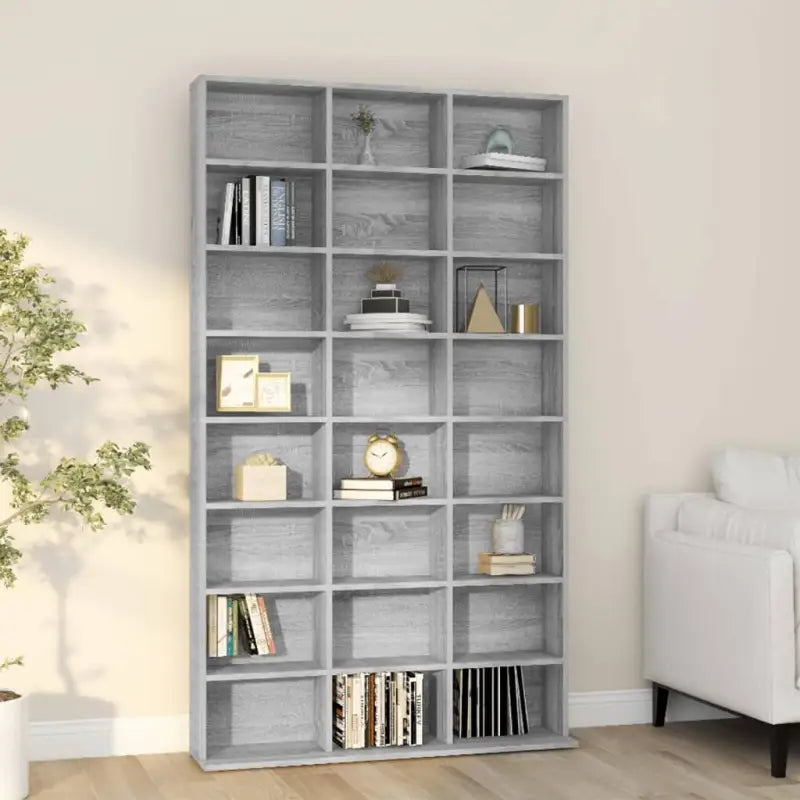 Bewerkte hout cd en dvd kast met open vakken voor je muziekcollectie - Grijs sonoma / 103 x 23 x 177.5 cm / 1 - Cd- &