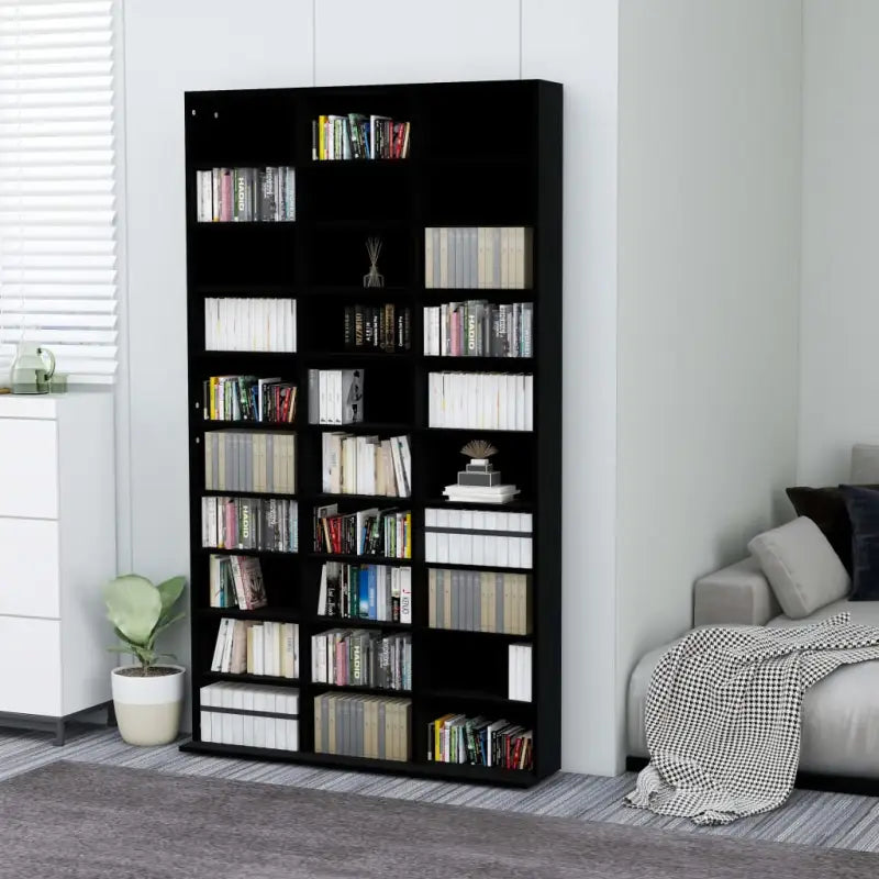 Bewerkte hout cd en dvd kast met open vakken voor je muziekcollectie - Zwart / 102 x 16 x 177.5 cm / 1 - Cd- &