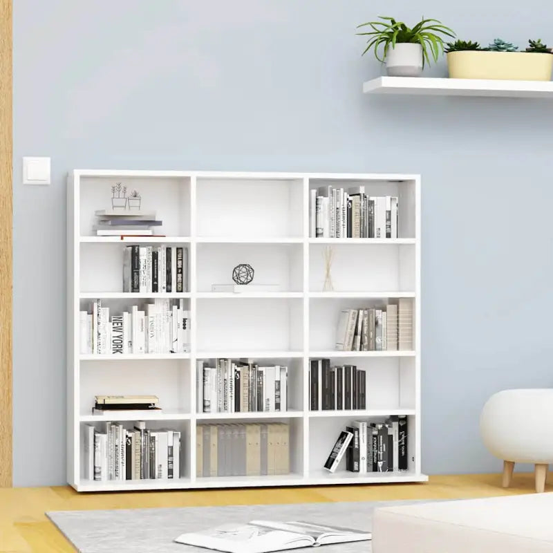 Bewerkte hout cd en dvd kast met open vakken voor je muziekcollectie - Wit / 100 x 23 x 89.5 cm / 1 - Cd- & dvd-kasten