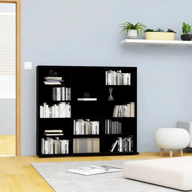 Bewerkte hout cd en dvd kast met open vakken voor je muziekcollectie - Zwart / 100 x 23 x 89.5 cm / 1 - Cd- & dvd-kasten
