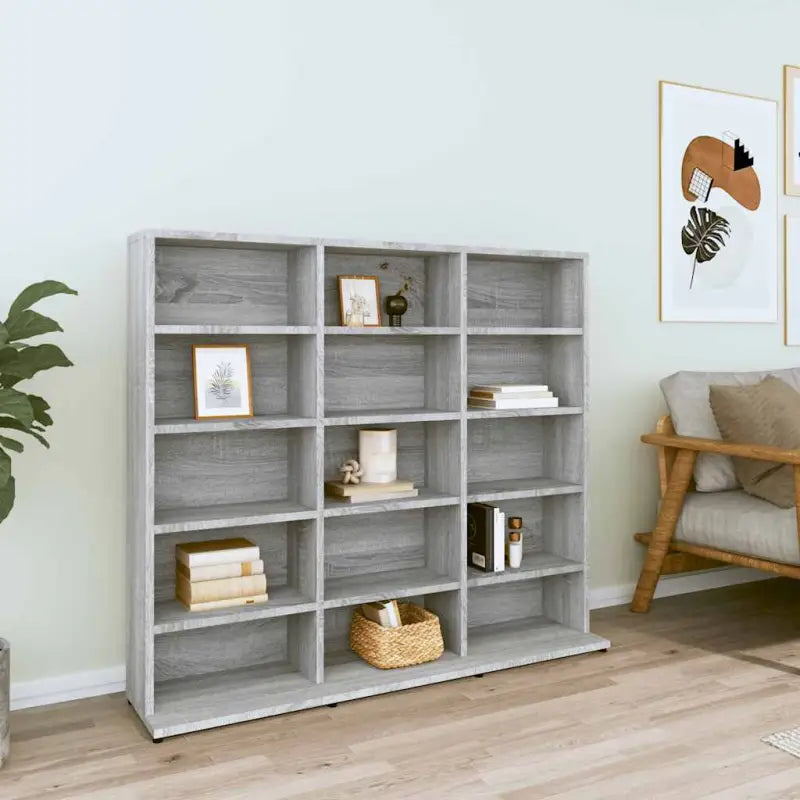 Bewerkte hout cd en dvd kast met open vakken voor je muziekcollectie - Grijs sonoma / 100 x 23 x 89.5 cm / 1 - Cd- &