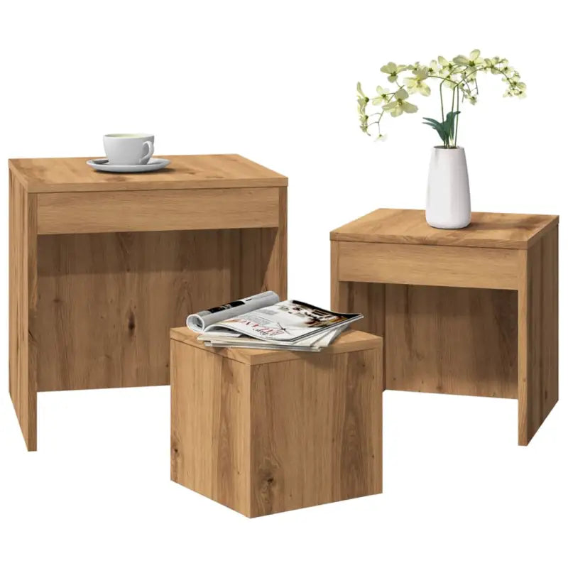 Bewerkte Hout Grijs Sonoma Bijzettafels Grote Tafel voor Kleine Ruimtes - artisanaal eikenkleurig / 3 - Bijzettafels