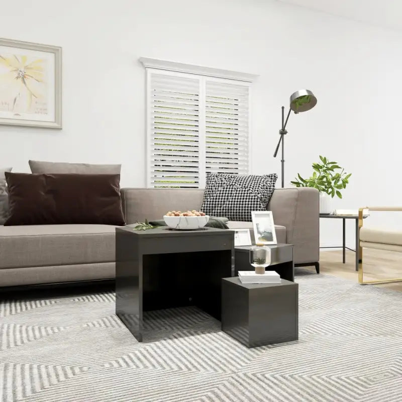 Bewerkte Hout Grijs Sonoma Bijzettafels Grote Tafel voor Kleine Ruimtes - Hoogglans grijs / 3 - Bijzettafels