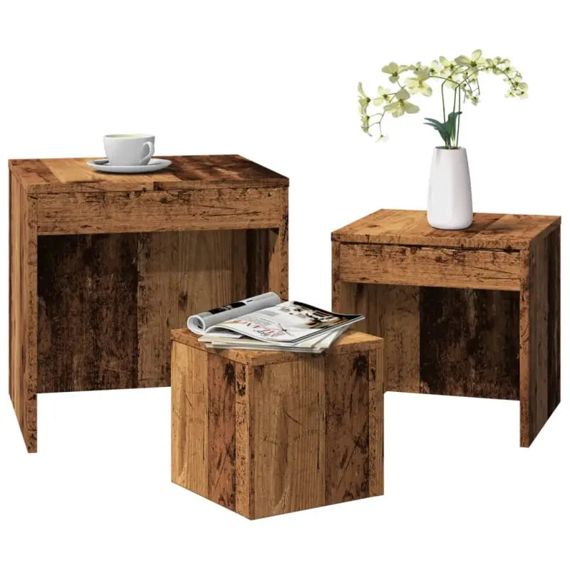 Bewerkte Hout Grijs Sonoma Bijzettafels Grote Tafel voor Kleine Ruimtes - Oud hout / 3 - Bijzettafels