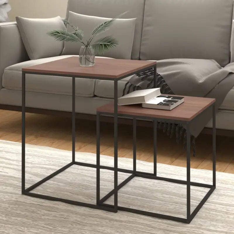 Bewerkte hout salontafels set met elkaar passende tafeltjes - Zwart en bruin / 2 - Salontafels