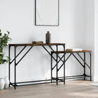 Bewerkte hout wandtafels met metalen frame voor elegante interieurdecoratie - Gerookt eiken / 1 - Bijzettafels